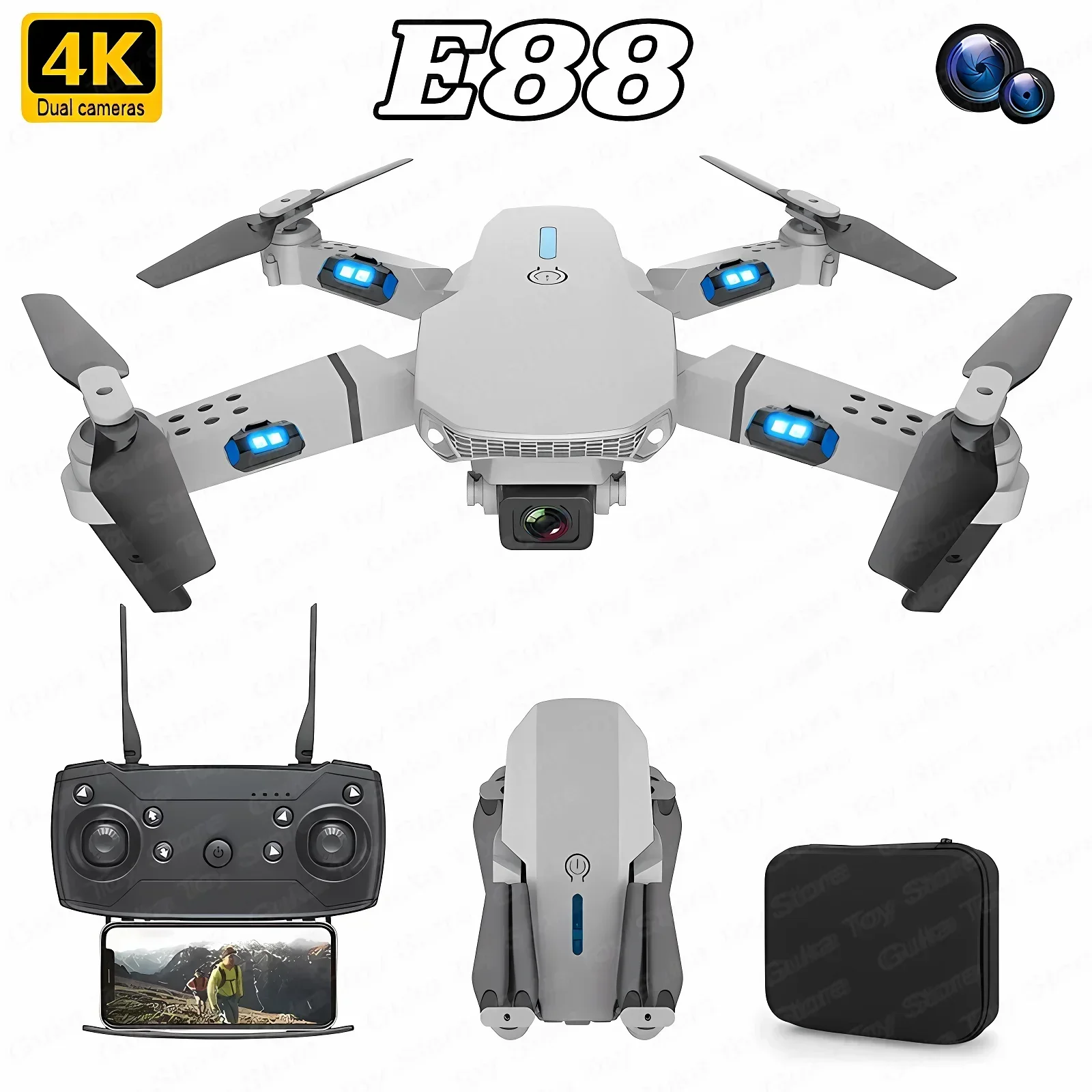 E88 Pro WIFI FPV Droneมุมกว้าง - Drone Rc Harness บทวิจารณ์และราคา